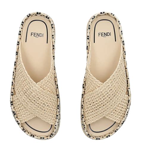 Womens FENDI beige Raffia Slides 